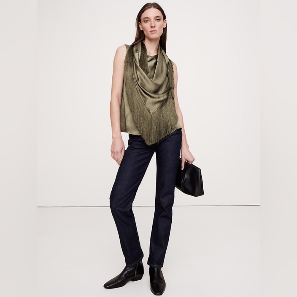 Banana Republic Brown Silky-Crepe Fringe Top